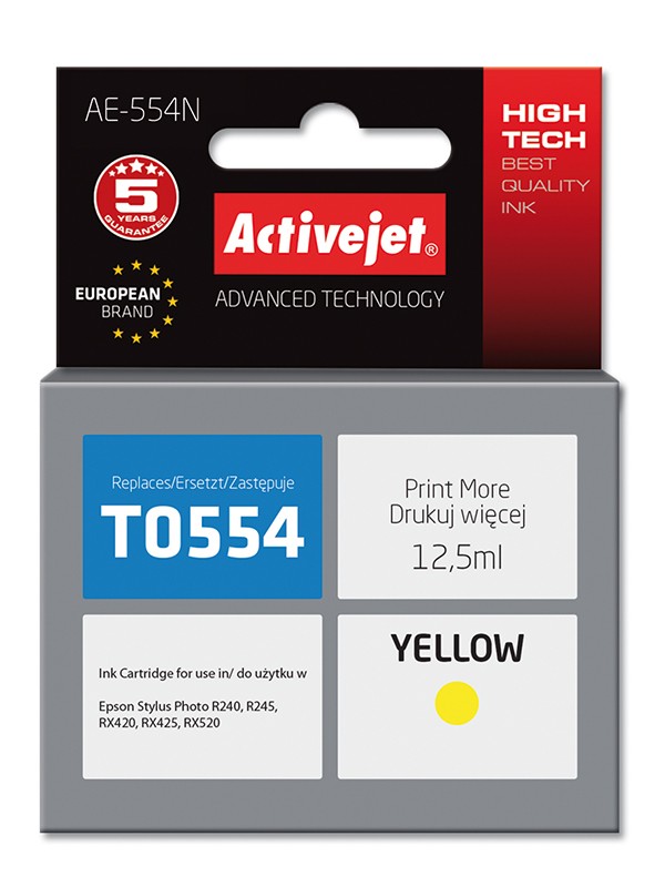 Cartus compatibil T0554 Yellow pentru Epson C13T055140, Premium Activejet, Garantie 5 ani - imagine 3